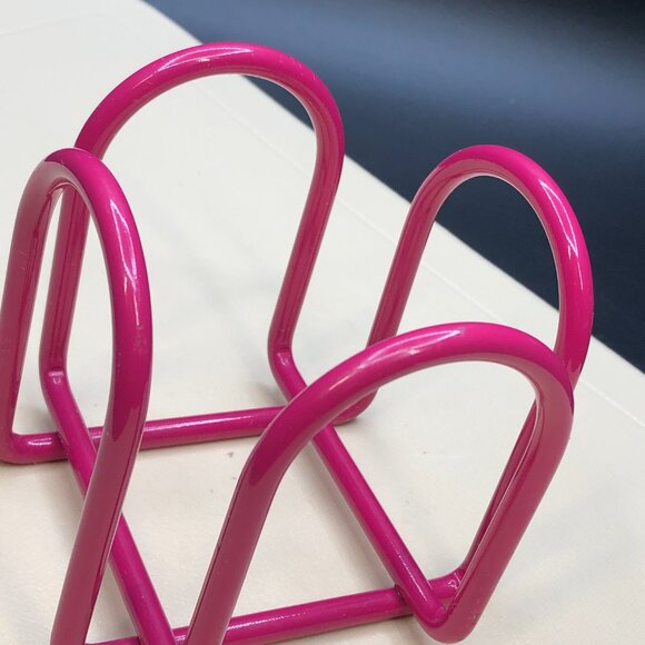 90s Fuchsia Pink Enamel Metal Wire Arch Square Notepad Holder, Vintage Office - Picture 4 of 9